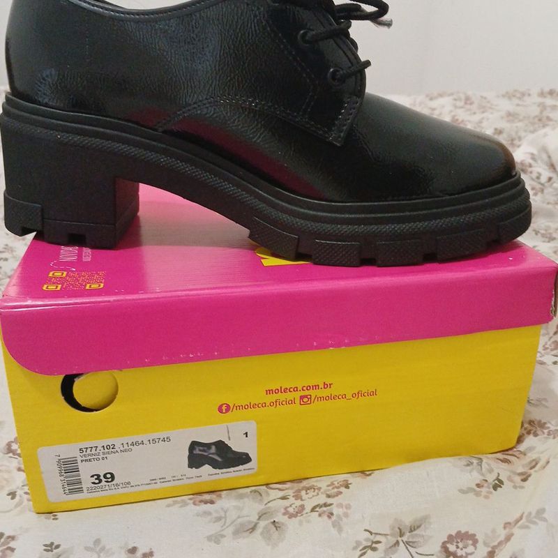 Oxford Moleca Tratorado Salto Bloco Verniz Feminino Preto Tam 39