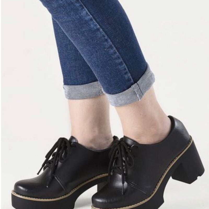 Oxford Sapato Verniz Tratorado Bota Cano Baixo Bota Feminina