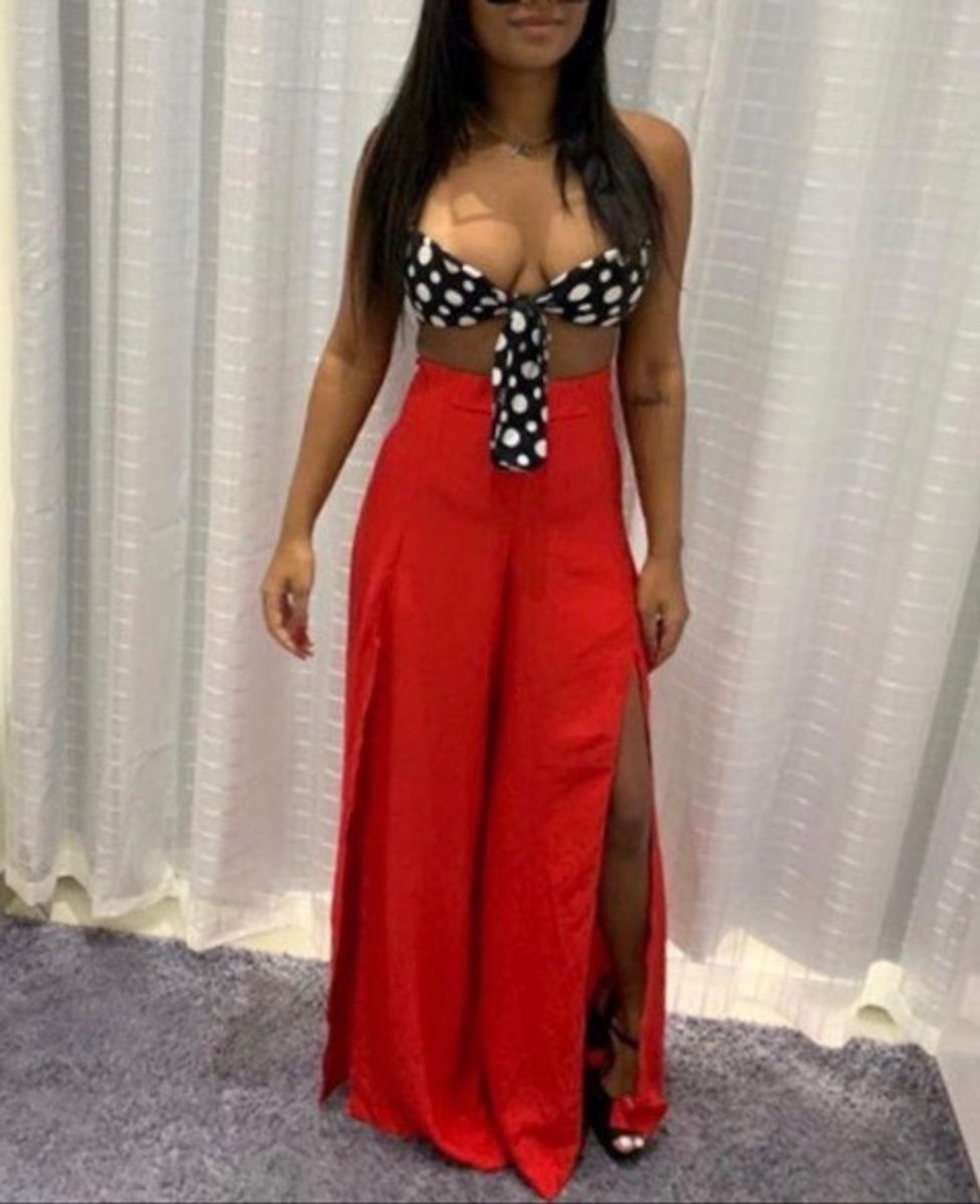 calça vermelha pantalona