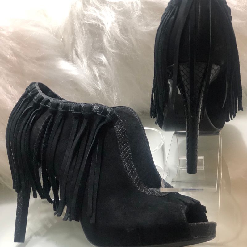 Peep Ankle Boot Scarpin Arezzo Couro Nobuck Preto N.38 Perfeito