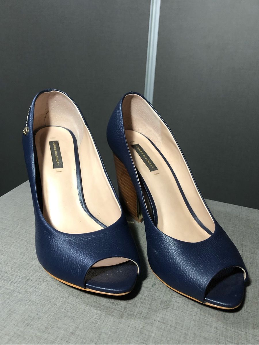 sapato peep toe azul marinho