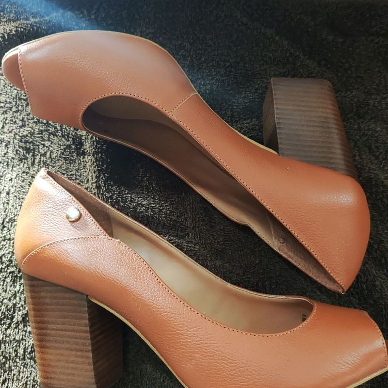 Peep Toe Couro Jorge Bischoff Salto Grosso Caramelo Jorge