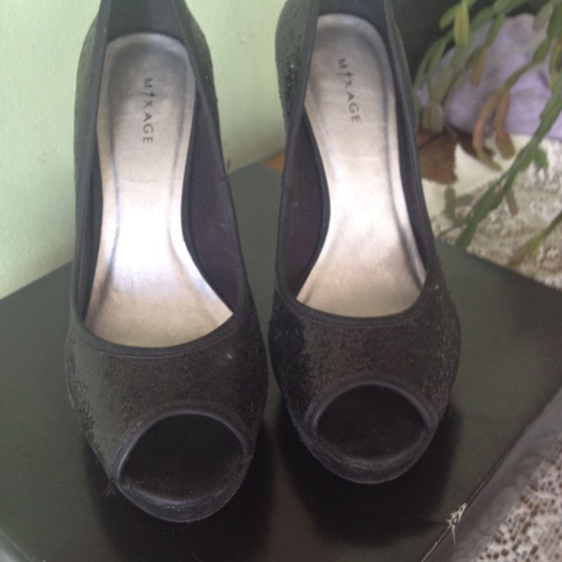 Peep Toe Preto Brilho Sapato Feminino Mixage Usado 2171137