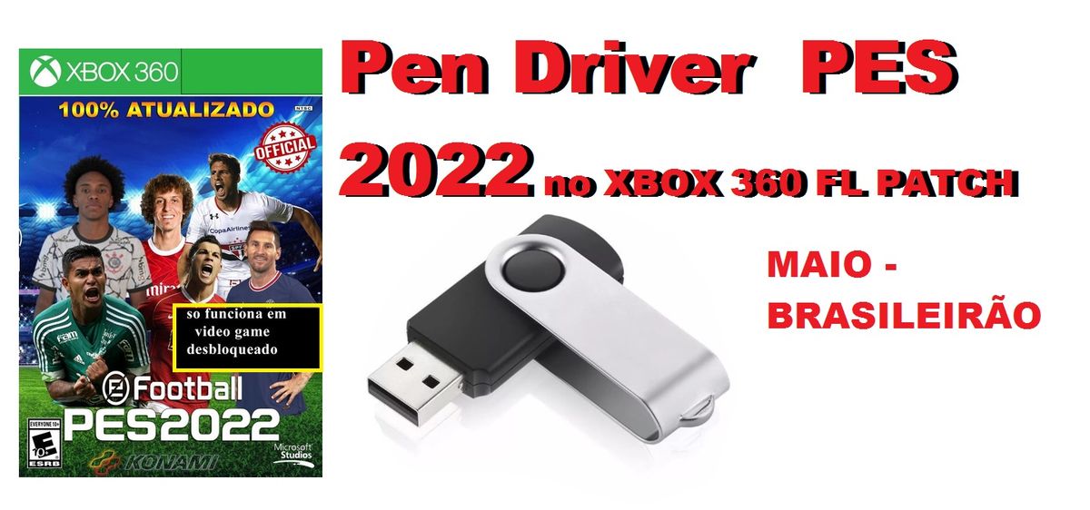 Pes 2018 Xbox 360 + Pen Drive 16 Gb + Atualização 2022 - Desconto no Preço