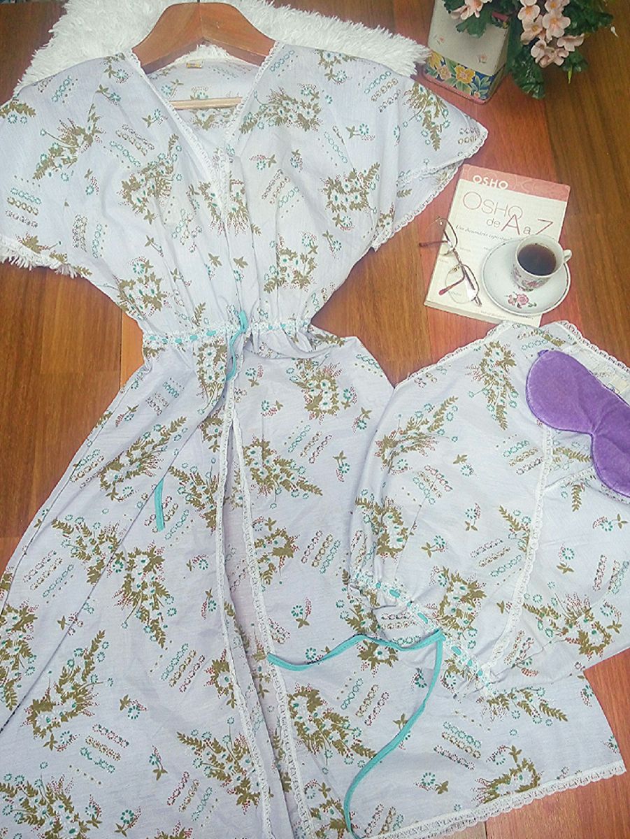 penhoar (camisola + robe) vintage completo - lingerie vintage