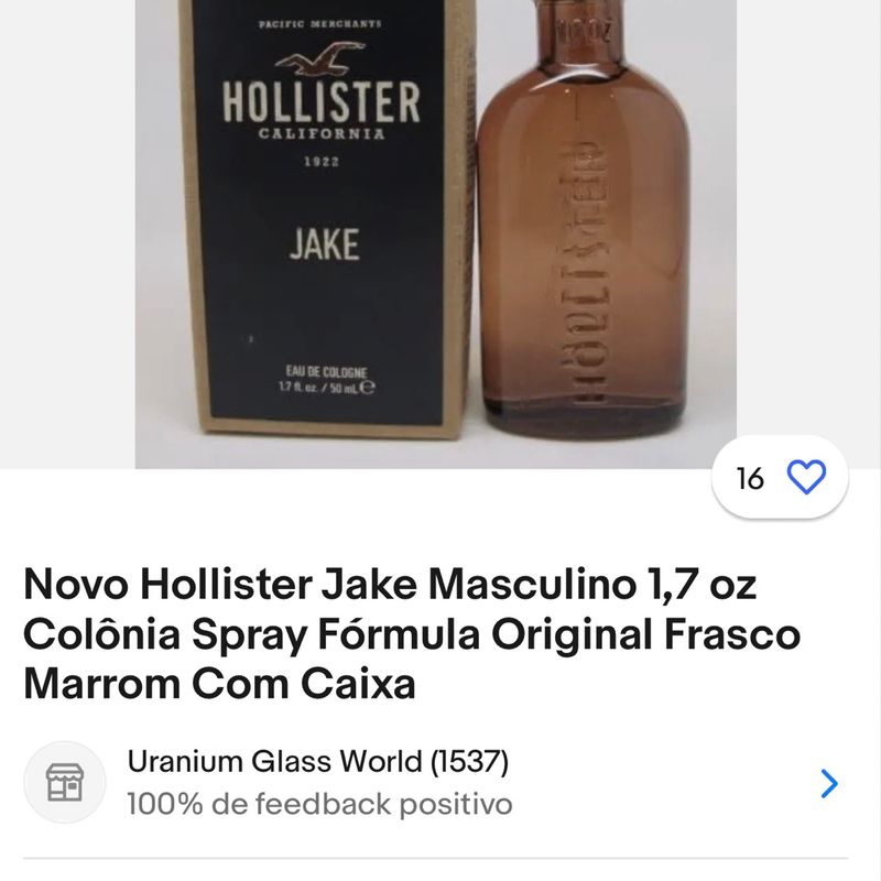 Perfume Hollister Jake Masculino 1,7 Oz Colônia Spray Fórmula