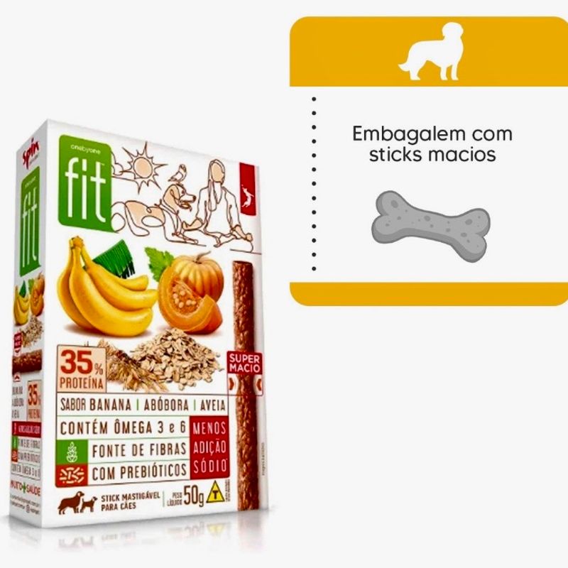 Kit 5 Petiscos Para Cachorros Stick FIT Spin Pet 50g Banana