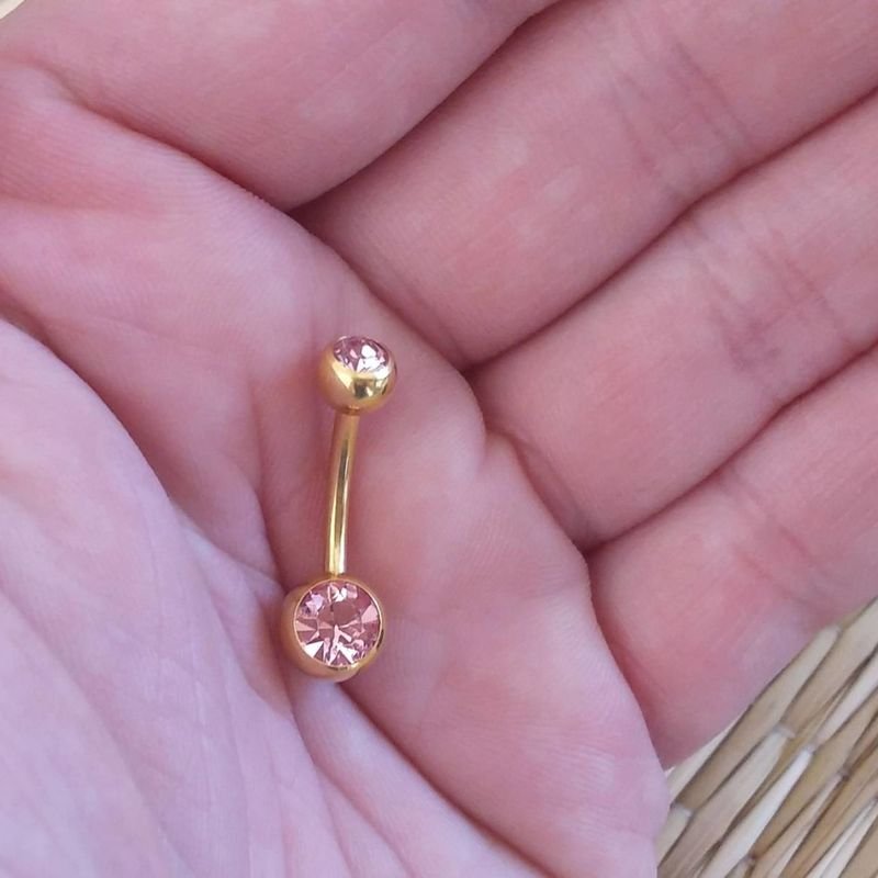 Piercing Umbigo coração de zircônia rosa