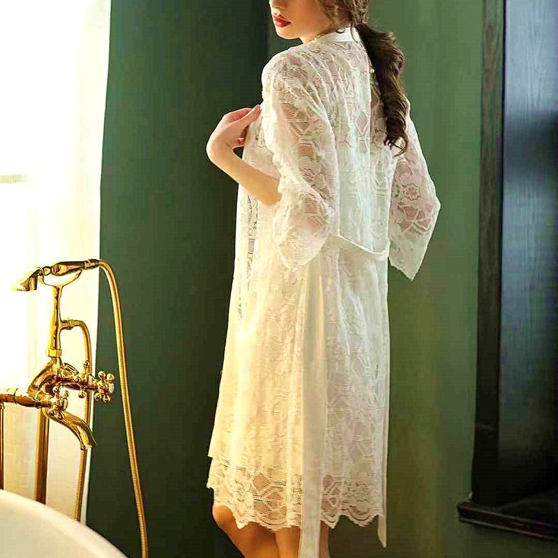 Pijama Renda Camisola Robe Cetim Branco 2in1 Verão Elegante, Lingerie  Feminina Nunca Usado 47754306