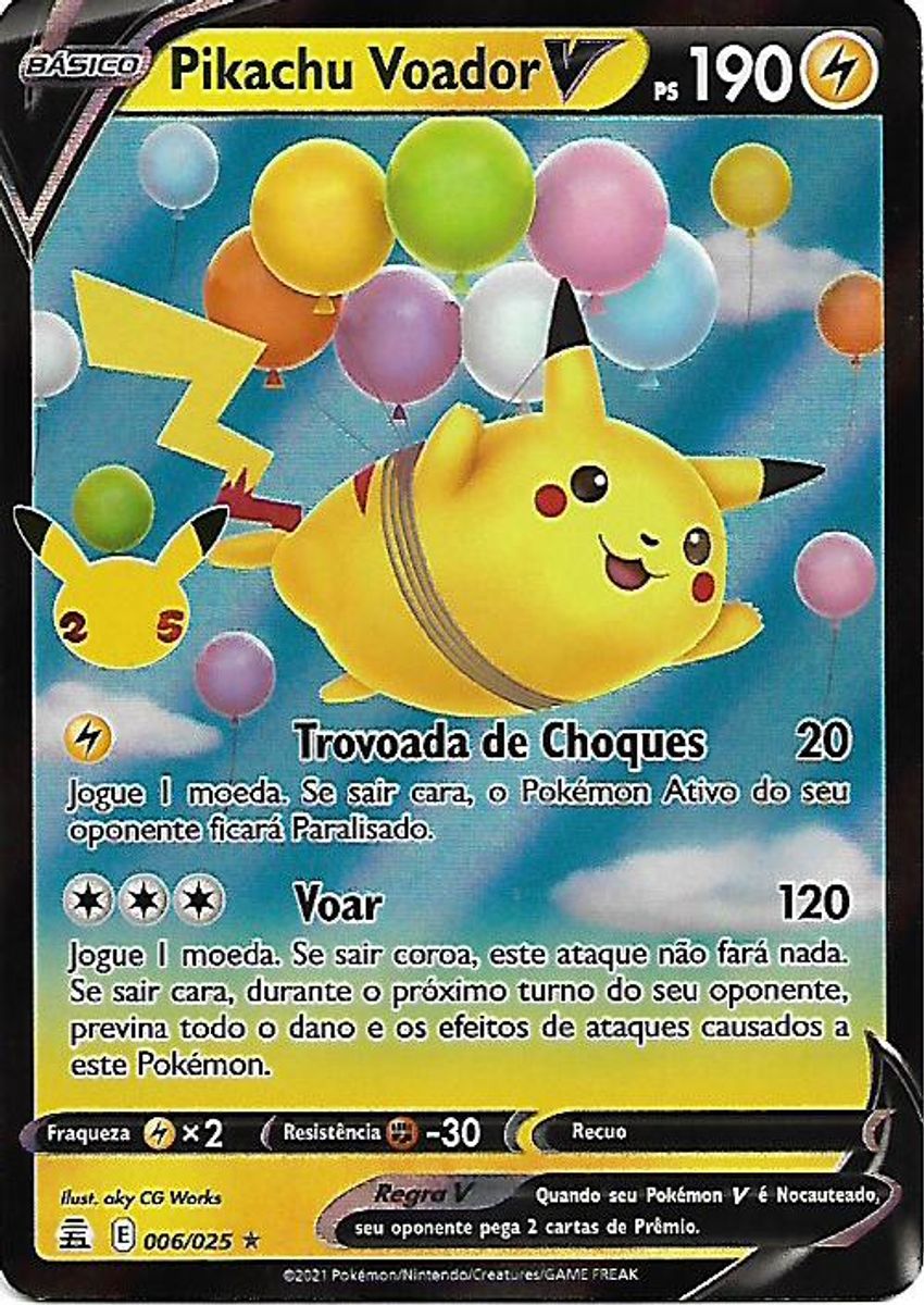 Carta Pokemon Pikachu Voador V e Pikachu Voador VMax Celebrações