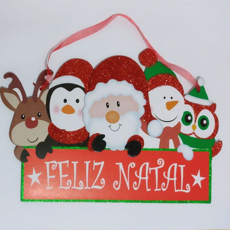 Natal - Placa Decorativa para Porta ou Parede - Ho Ho Ho, Feliz Natal