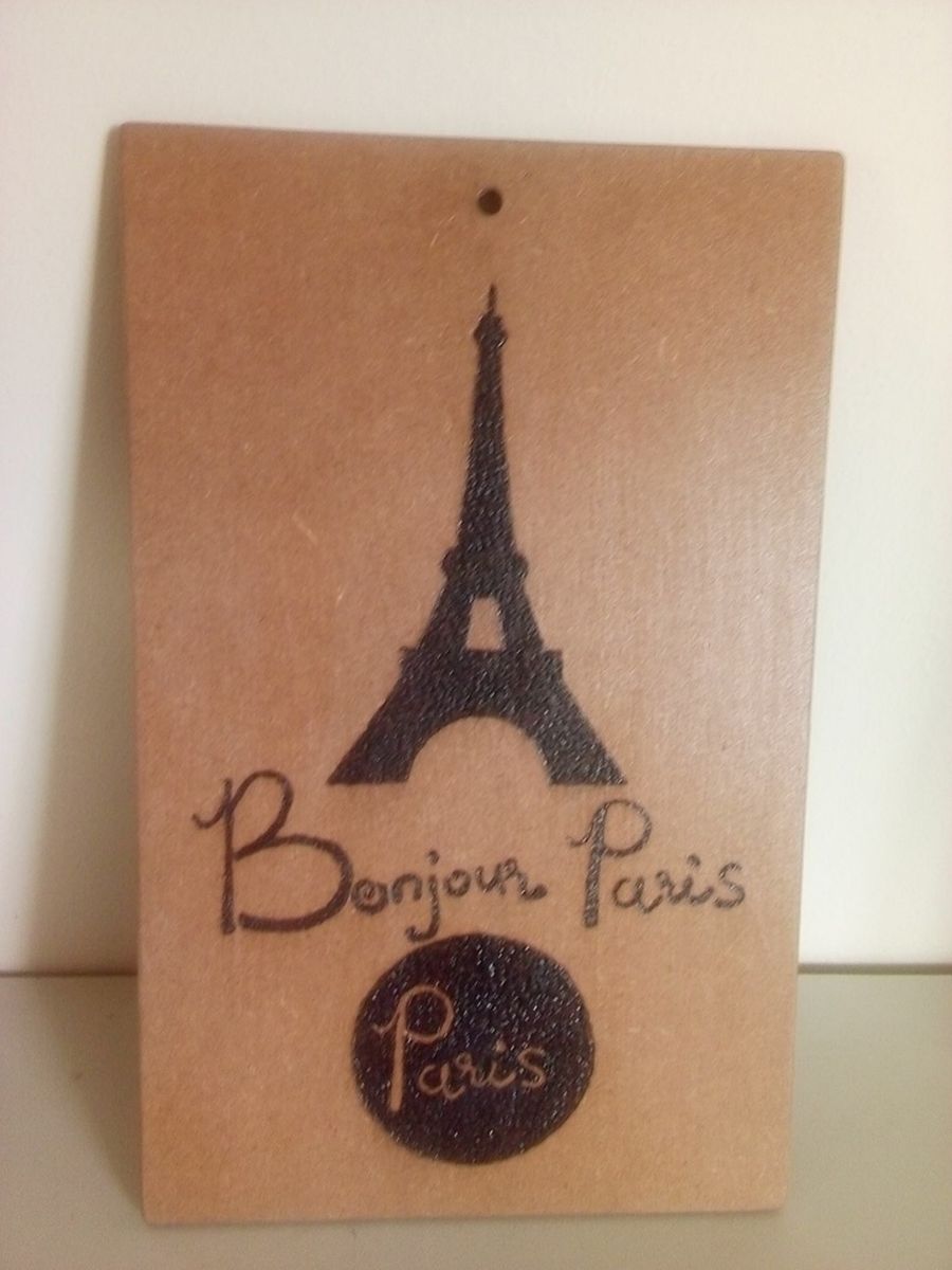 placa decorativa mdf - torre eiffel / paris / bom dia - decoração artesanal