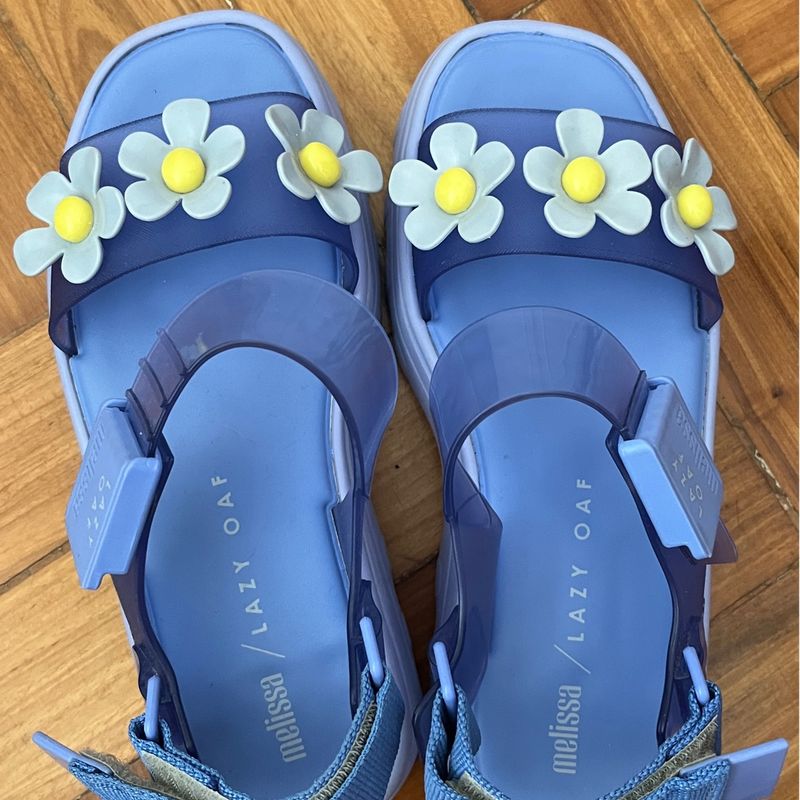 Plataforma Melissa Lazy Oaf Kick Off Azul Flores | Sandália