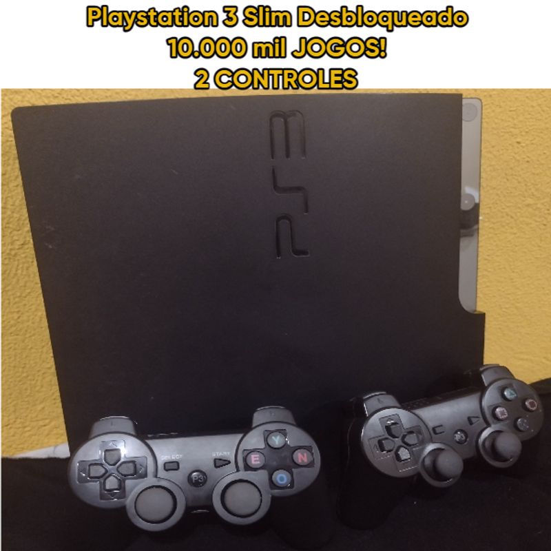 Playstation 3 Slim 160gb Desbloqueado 10.000 Mil Jogos 2 Controles, Console de Videogame Sony Usado 97334678