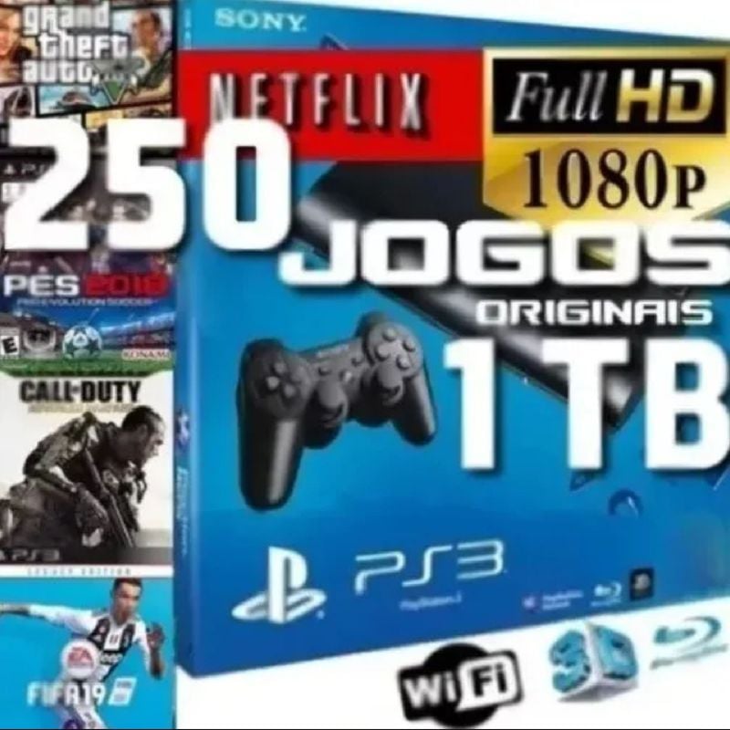 Playstation 3 Ps3 Play Usado Slim Com 40 Jogos + 2 Controles