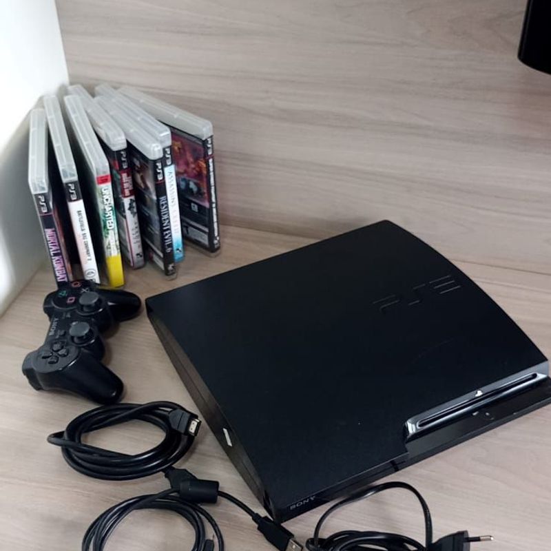 Playstation 3 Slim ps3 Original travado 300gb 7 Jogos Console de Videogame Sony Usado 97360790 enjoei