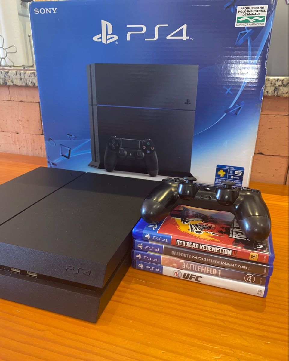 Playstation 4 500gb Ps4 + 4 Jogos + Controle Dualshock 4 Console de Videogame Sony Usado