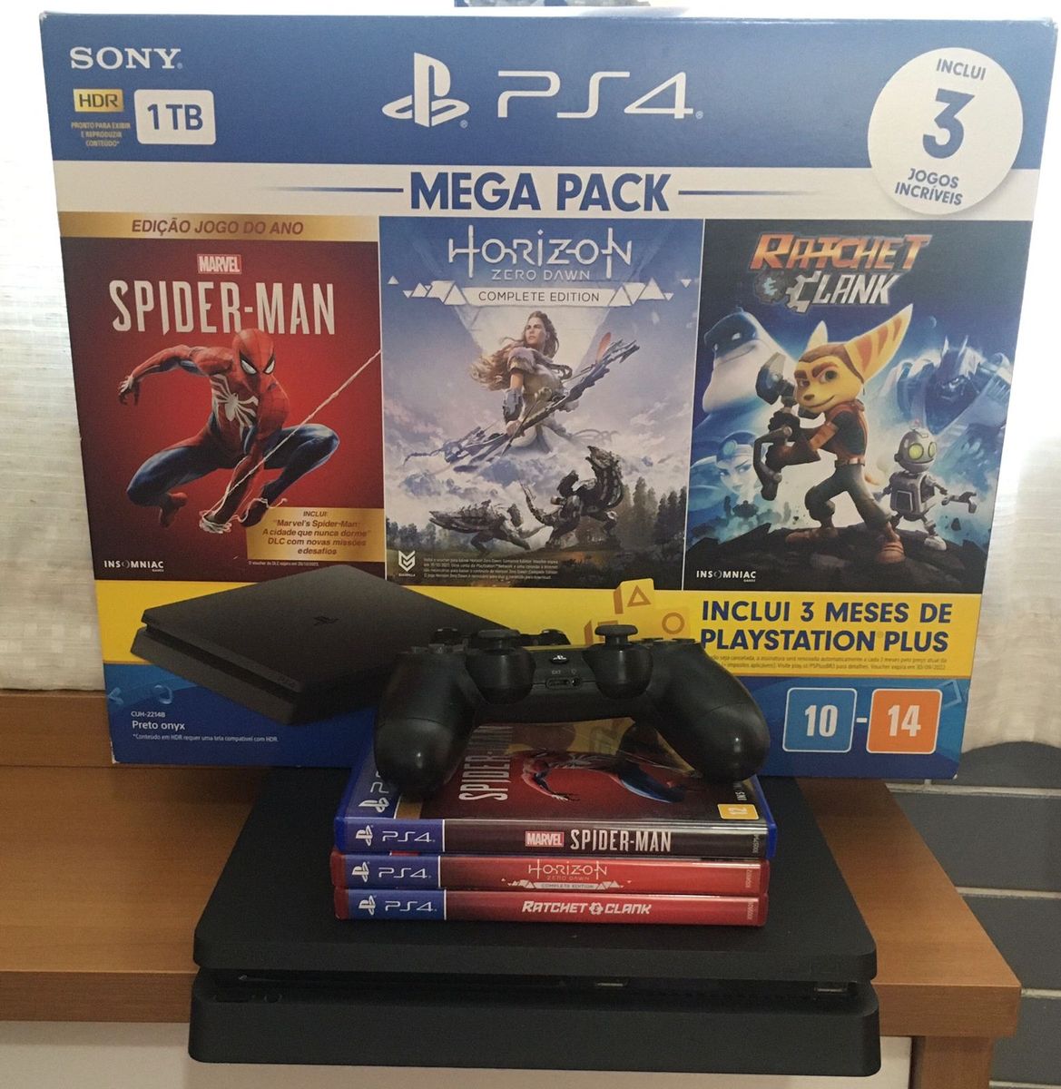 Console PS4 1TB + Jogo Spider-Man + Horizon Zero Dawn + Ratchet