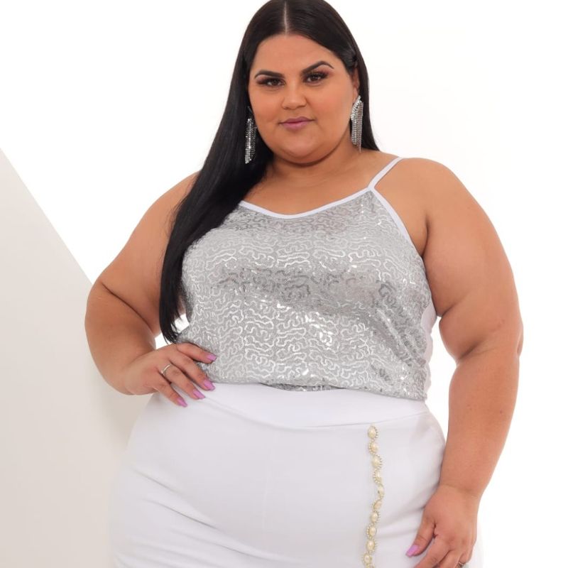 Plus Size Feminino Regata Paetê Luxo, Blusa Feminina Kami'S Modas Plus Size  Nunca Usado 80358247