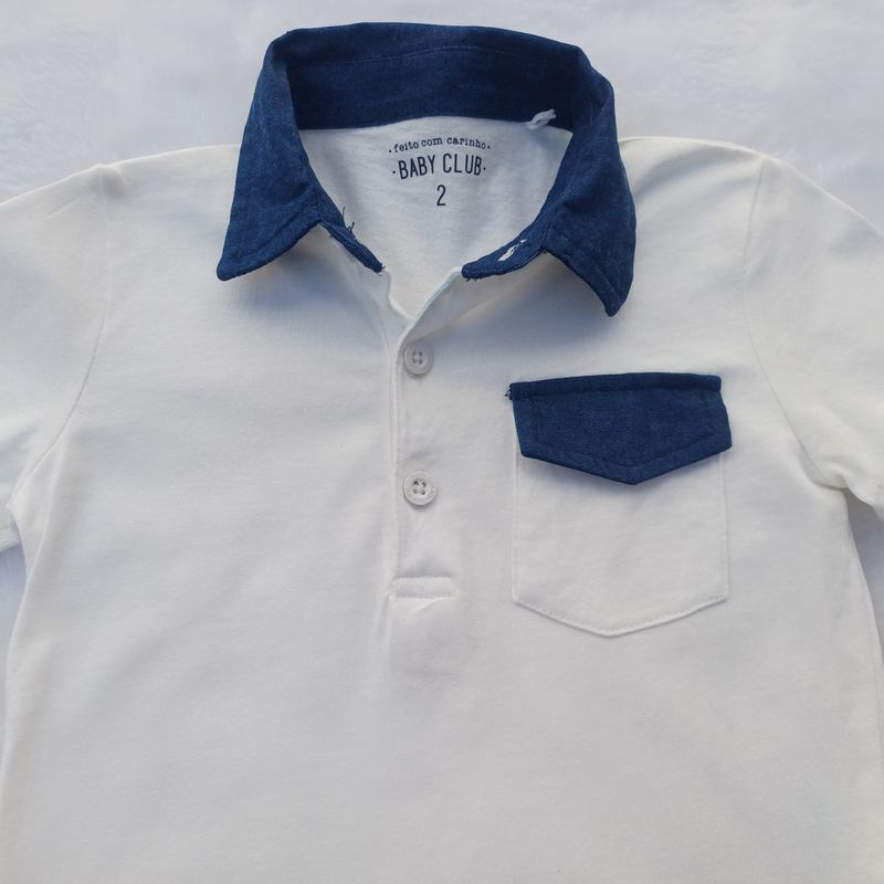 Polo Infantil Manga Curta com Bolso Branca Tamanho C&A Nunca