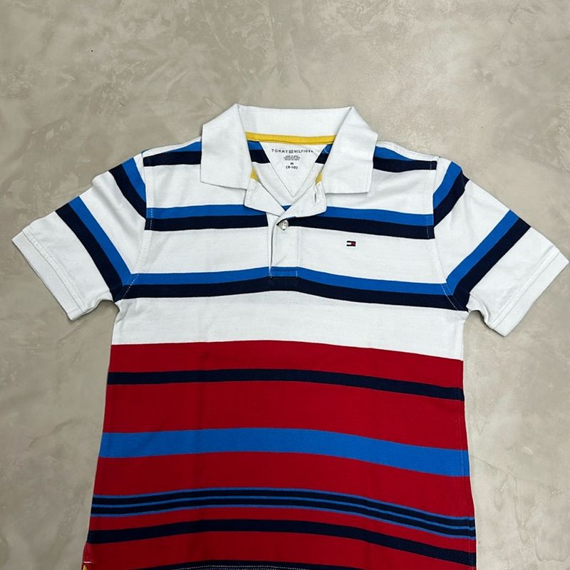 Polo Infantil Tommy Hilfiger Listras Azul, Branca, Vermelha, Azul