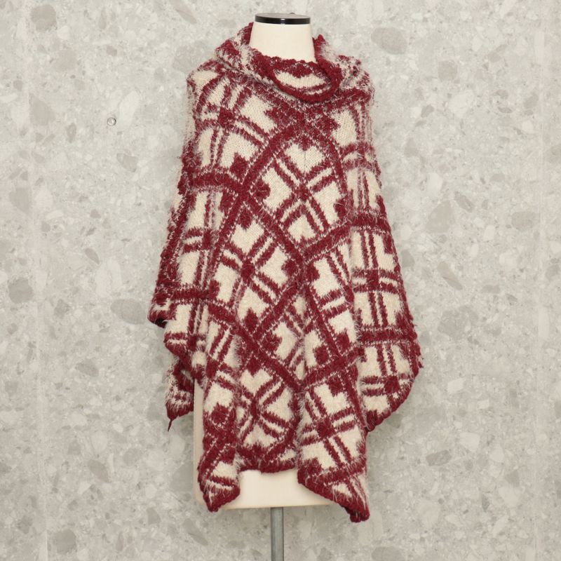 Poncho Bege e Bordo Tricot Rosa Cha Casaco Feminino Rosa Ch