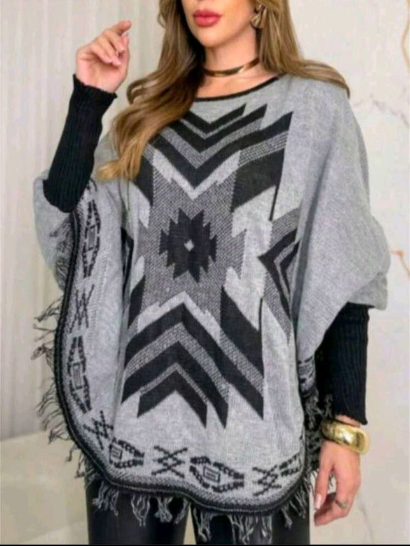 poncho casaco feminino lã tricô - suéters & cardigans indiano!