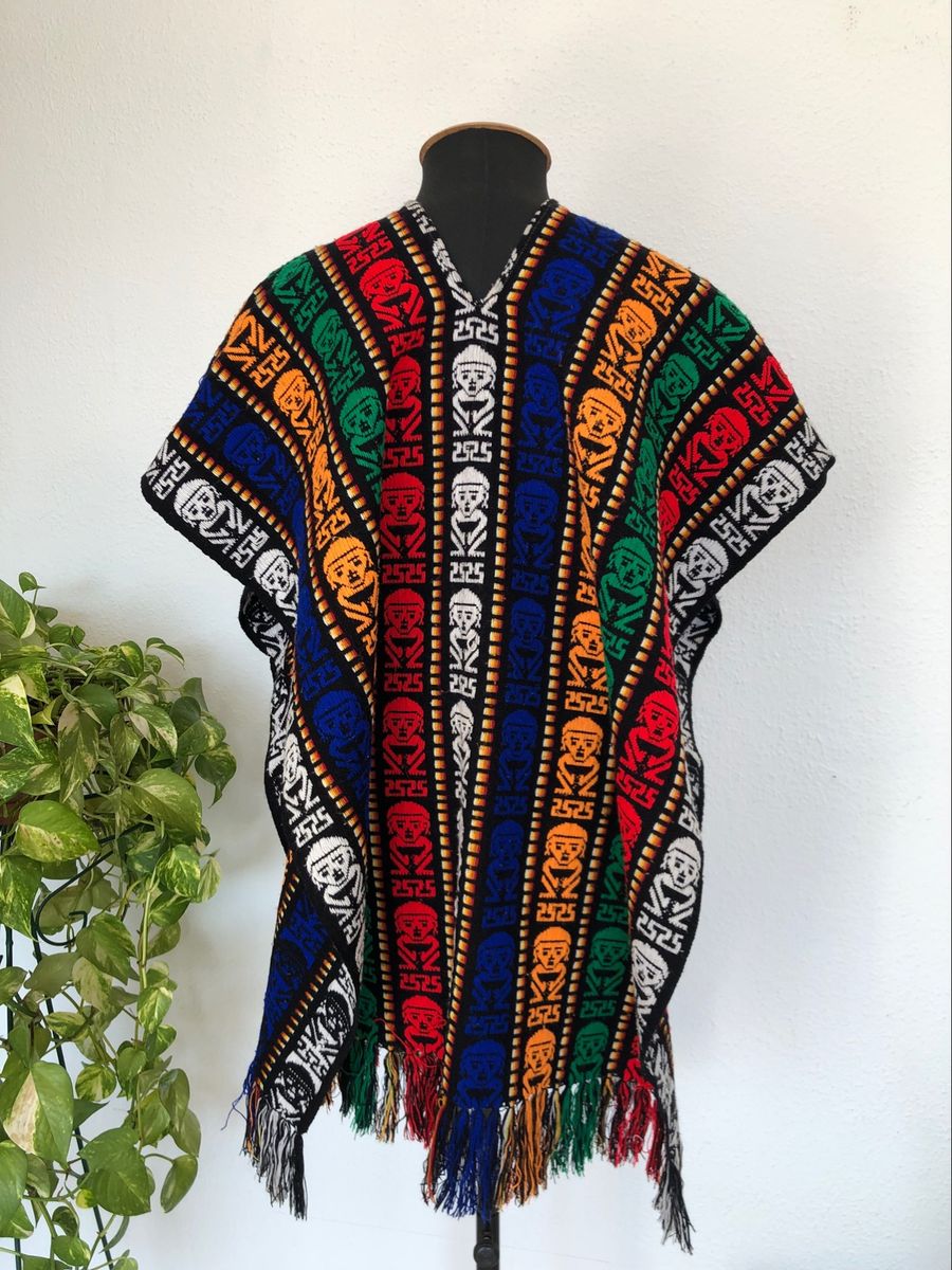Poncho Lã Étnico Peruano Boliviano Mexicano | Casaco Masculino Tricô