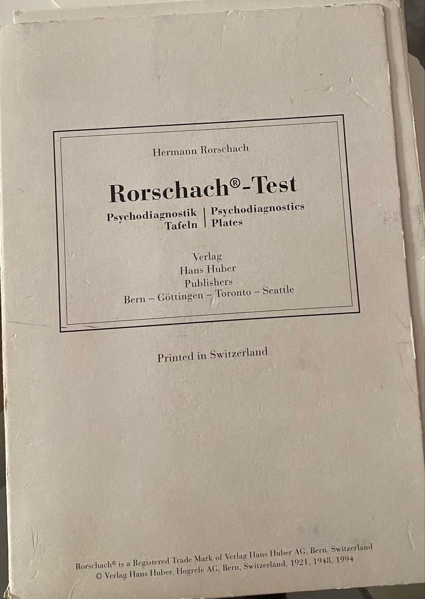 Pranchas do Teste de Rorschach | Livro Rorschach Suiça Usado 104499202 ...