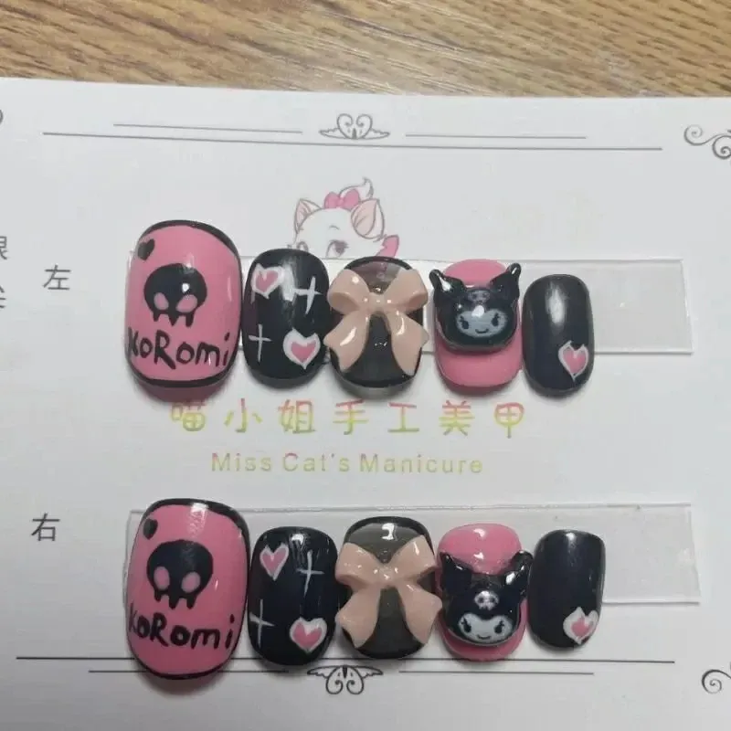 Sanrio Kuromi-Seamless removível unhas postiças, Black Heart