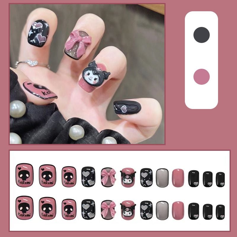 Sanrio Kuromi-Seamless removível unhas postiças, Black Heart