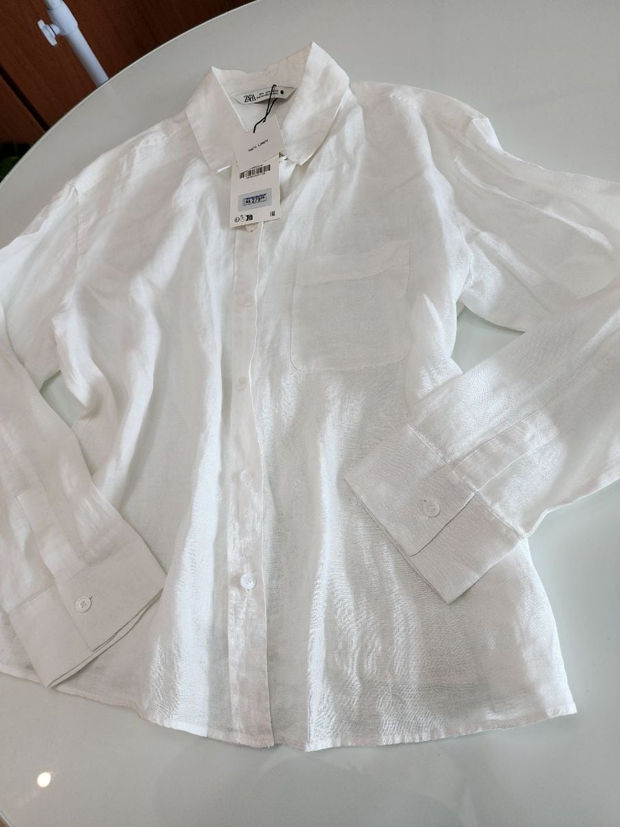 Promocao Camisa Branca . Linho. Oversize Zara . Tam P | Camisa Feminina ...
