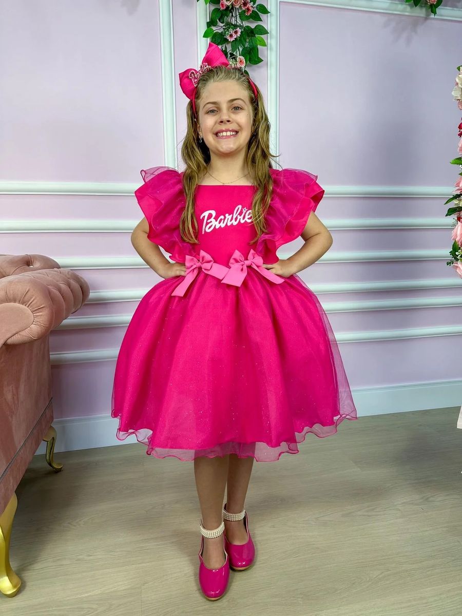 Barbie Vestido Infantil Rosa De Festa Promoção Vestido Princesa