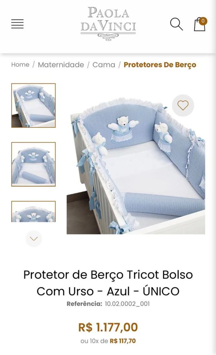 Protetor de Berço Tricot Bolso Com Urso - Rosa - Paola da Vinci