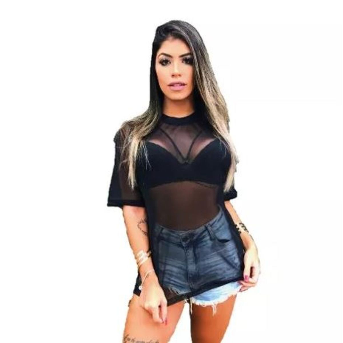 camisa transparente preta