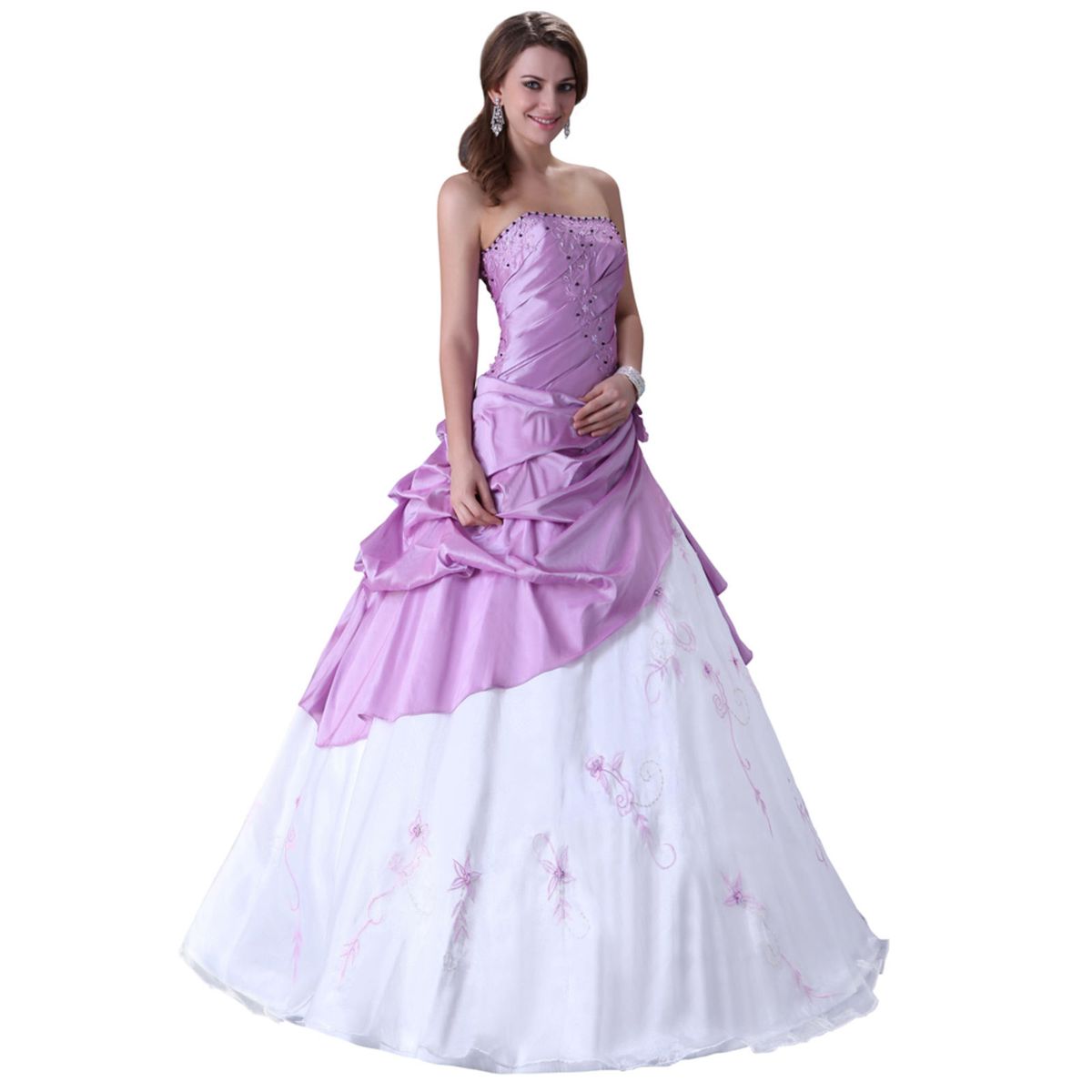 vestido de debutante lilas e branco