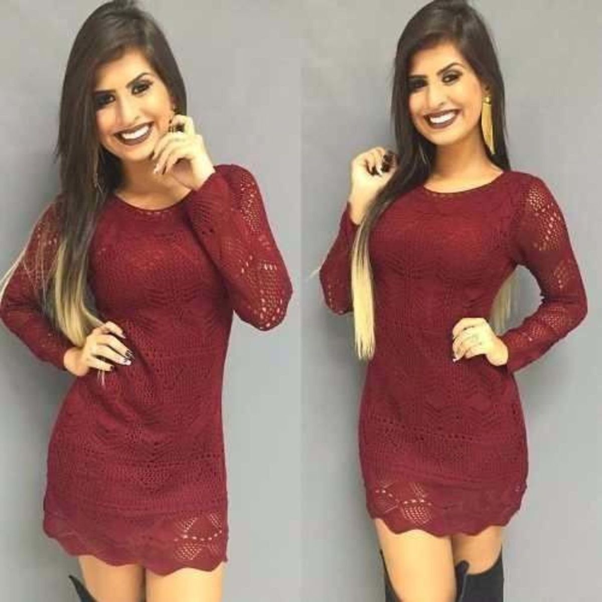 vestido manga longa croche
