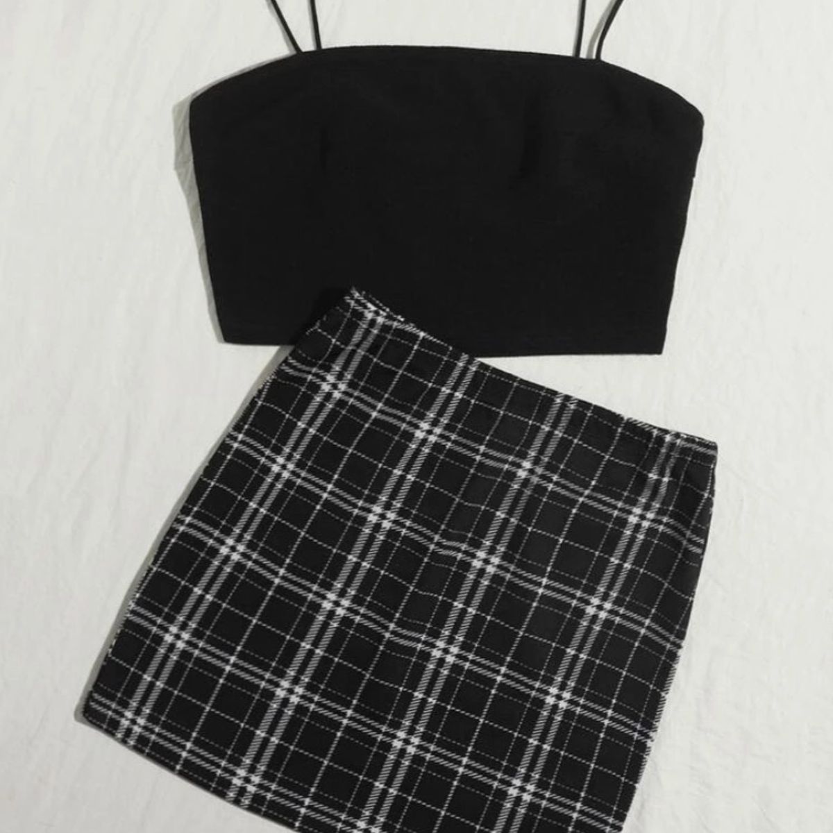 Conjunto Saia e Top Preto Xadrez Shein, Saia Feminina Shein Usado 86250737