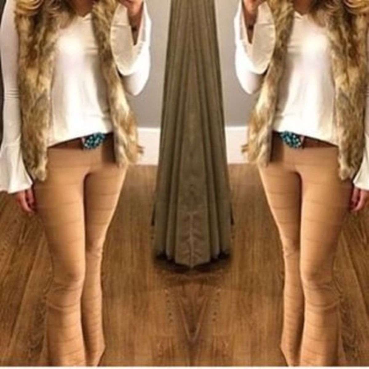 calça bandagem caramelo