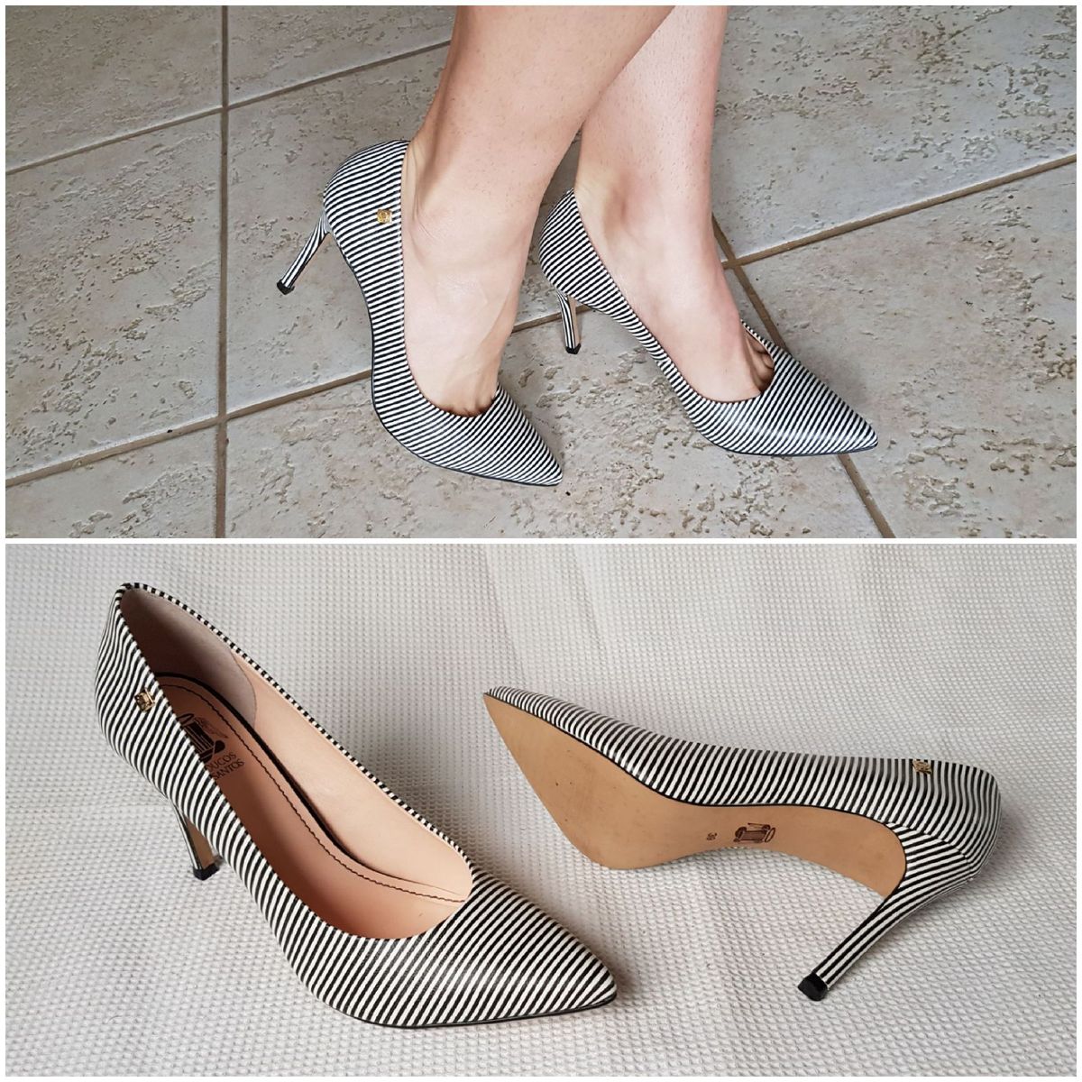 scarpin listrado preto e branco