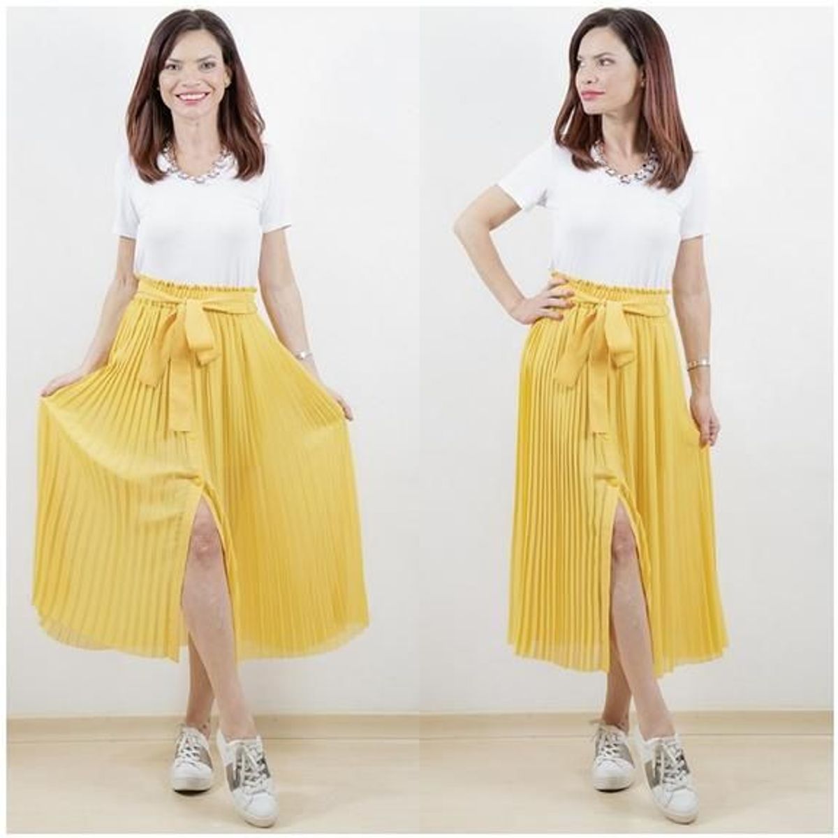 saia plissada amarela zara