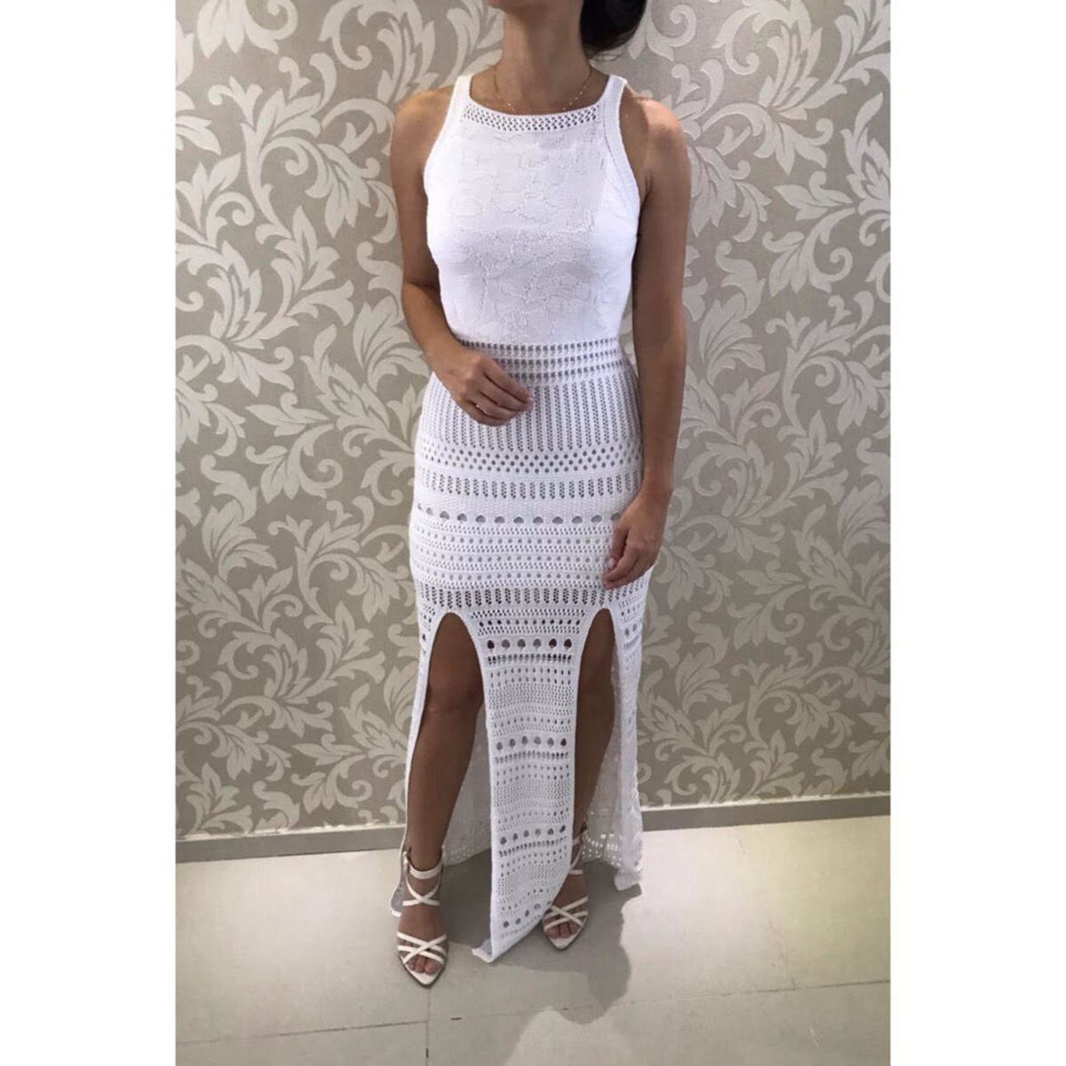 vestido de tricô branco
