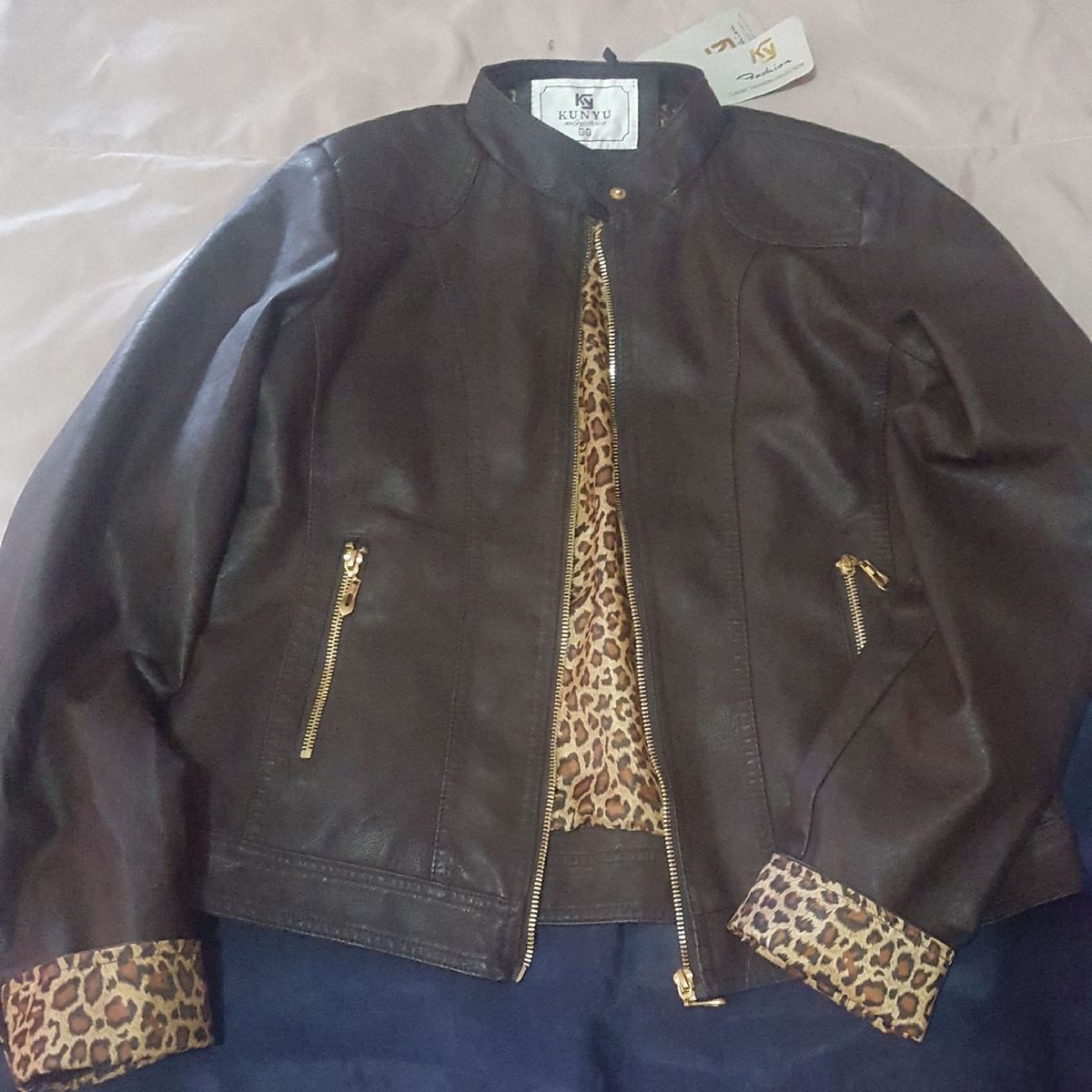 jaqueta de couro feminina kunyu