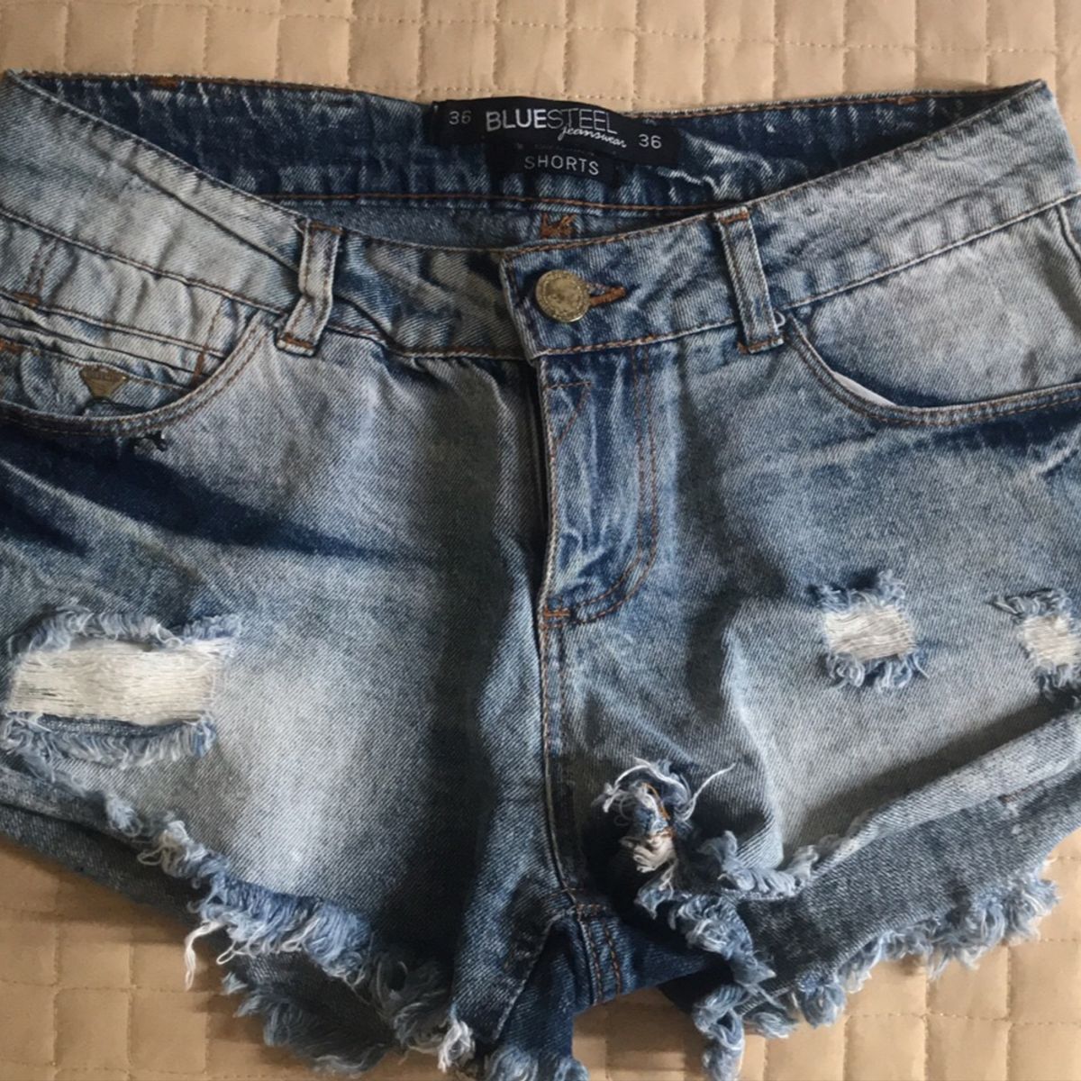 Shorts Jeans Lavagem Destroyed Hot Pants Bluesteel, Shorts Feminino Blue  Steel Usado 96217763