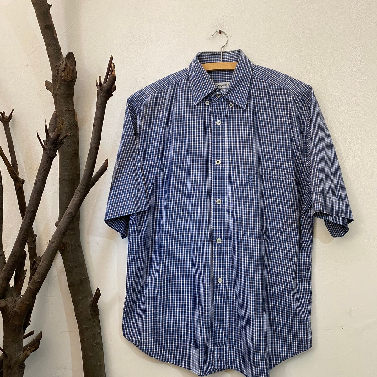 LAURENT SAINT 半袖ワンピース/M/コットン/BLU/無地/SMG7A333/Vintage YVES /