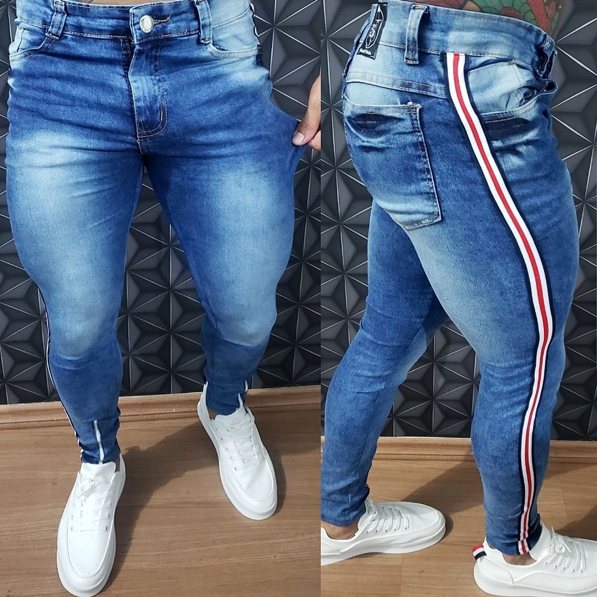 calça masculina slim em jeans com elastano