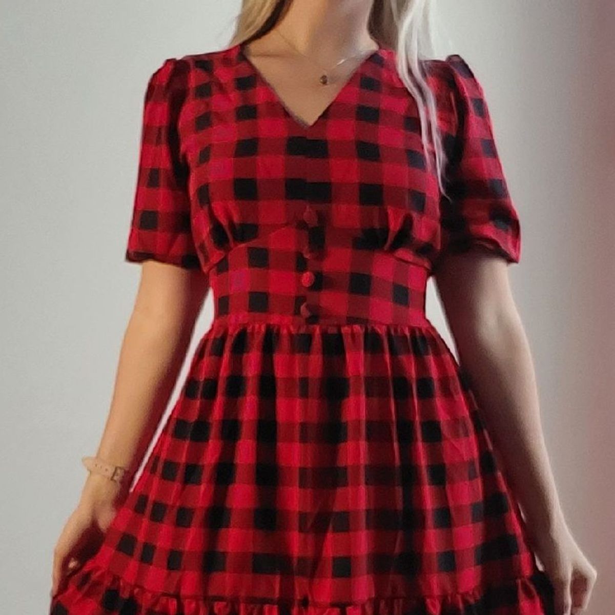 Vestido xadrez-roupas femininas pronta entrega viscolycra - R$ 199.99, cor  Vermelho #124794, compre agora