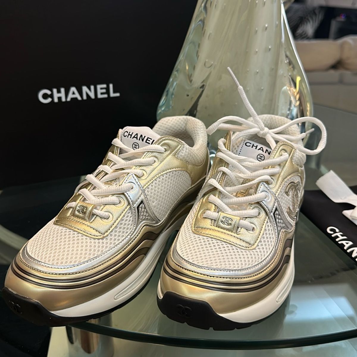 white goldスニーカー38 1/2 CHANEL