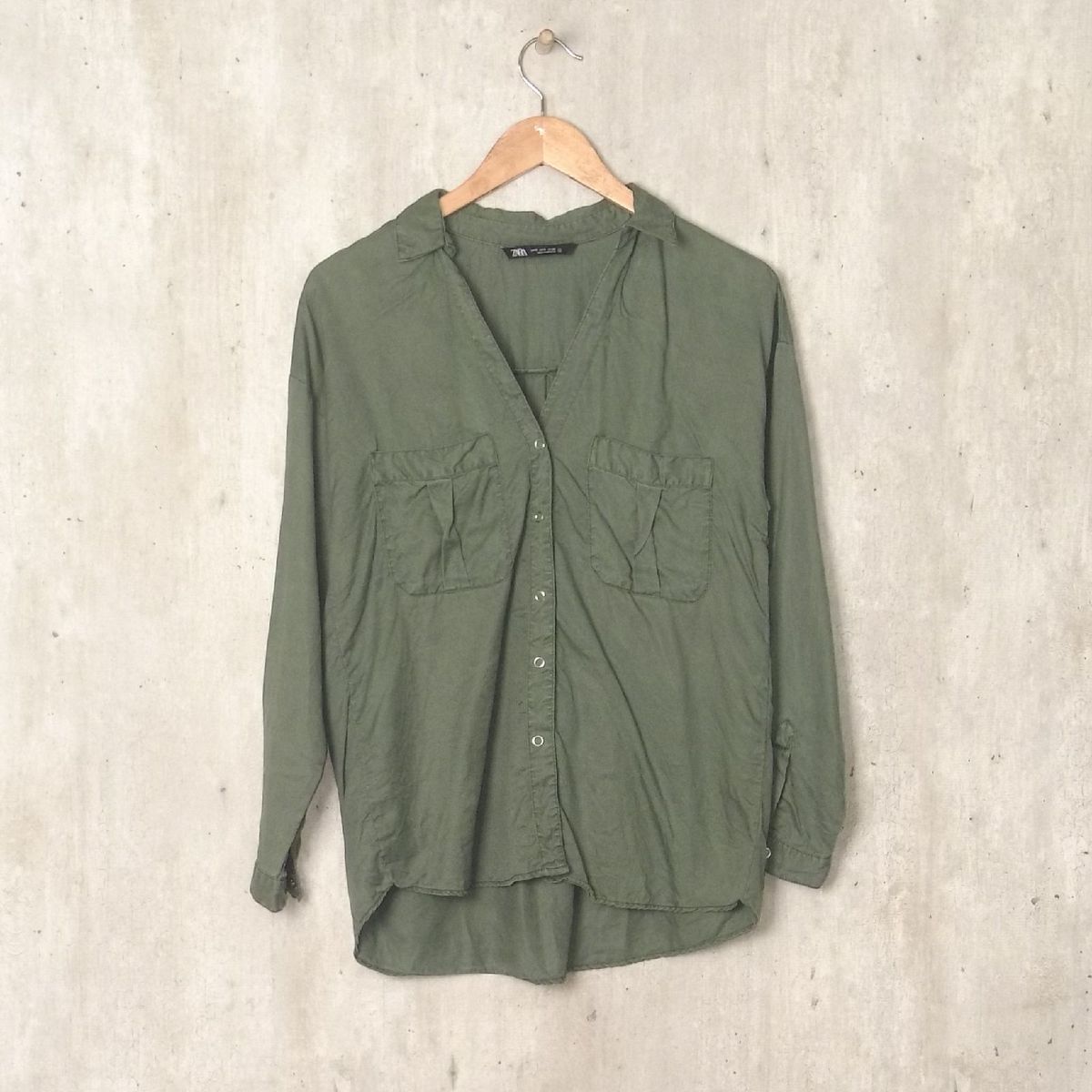 Camisa verde militar mujer zara hot sale