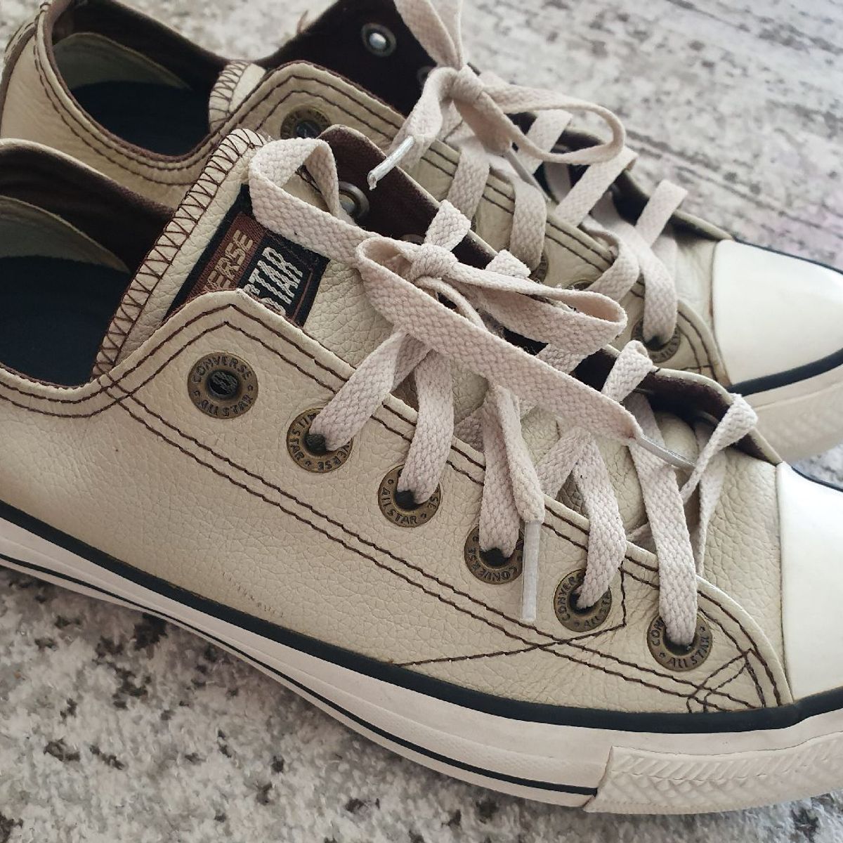 Converse All Star Alto Bege Couro